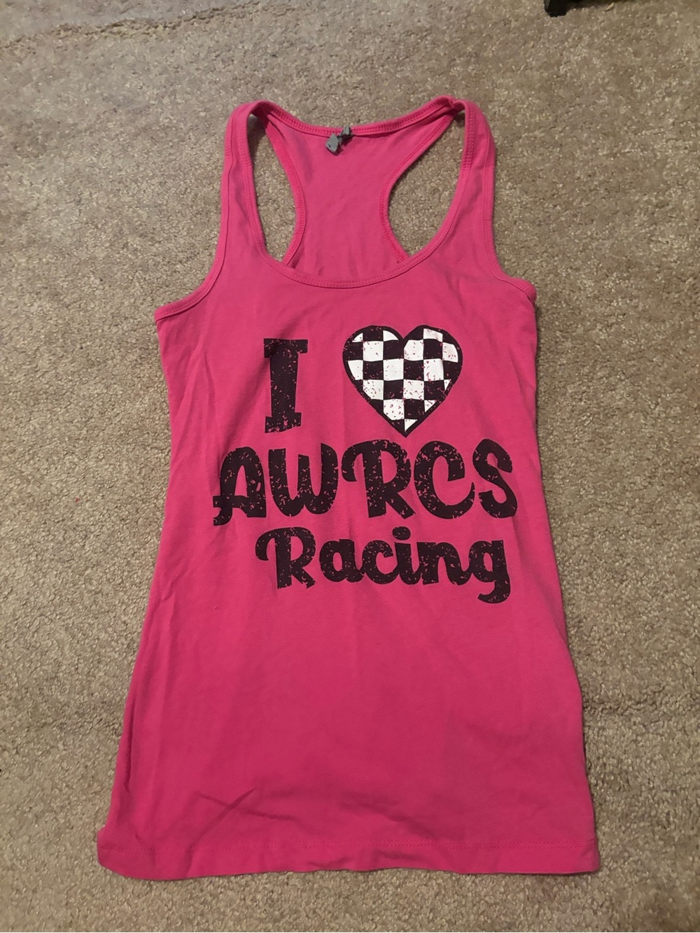 Pink Racerback Tank Top with Checkered Heart Racing Graphic